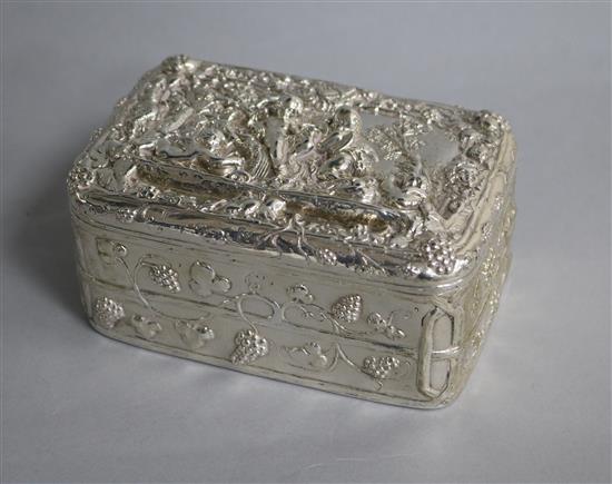 A late 19th century German Hanau embossed silver casket, 15 oz.